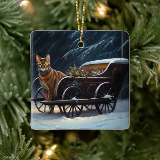Abyssinian Snowy Sleigh Ride Weihnachtsdekor Keramikornament (Baum)