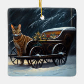 Abyssinian Snowy Sleigh Ride Weihnachtsdekor Keramikornament (Vorderseite)