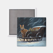Abyssinian Snowy Sleigh Ride Weihnachtsdekor Magnet (Vorderseite/Rückseite)