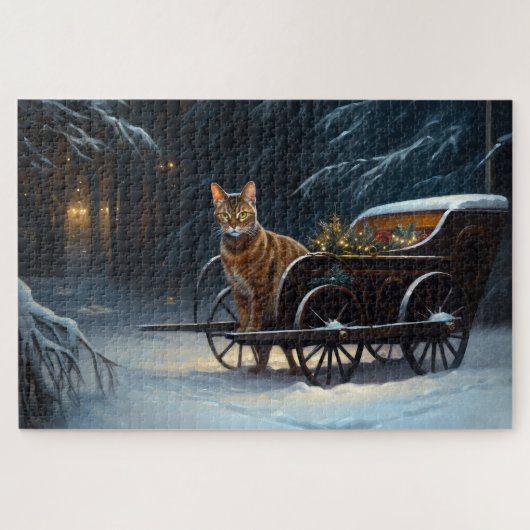 Abyssinian Snowy Sleigh Ride Weihnachtsdekor Puzzle (Horizontal)