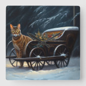 Abyssinian Snowy Sleigh Ride Weihnachtsdekor Quadratische Wanduhr (Vorderseite)