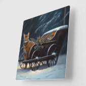 Abyssinian Snowy Sleigh Ride Weihnachtsdekor Quadratische Wanduhr (Winkel)