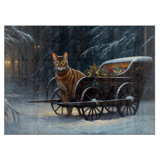 Abyssinian Snowy Sleigh Ride Weihnachtsdekor Schneidebrett (Vorderseite)