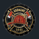 Abzeichen der Abteilung Feuerwehr ADD Dartscheibe<br><div class="desc">Firefighter NAME Fireman Feuer-Abteilung - Emblem mit Red Helmet und Ax. Passen Sie Ihre Name, Station/Dept-Nummer und Position an.</div>