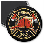 Abzeichen der Abteilung Feuerwehr ADD Magnet<br><div class="desc">Firefighter NAME Fireman Feuer-Abteilung - Emblem mit Red Helmet und Ax. Passen Sie Ihre Name,  Station/Dept-Nummer und Position an.</div>