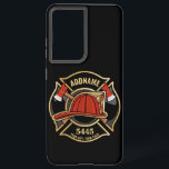 Abzeichen der Abteilung Feuerwehr ADD Samsung Galaxy Hülle<br><div class="desc">Firefighter NAME Fireman Feuer-Abteilung - Emblem mit Red Helmet und Ax. Passen Sie Ihre Name,  Station/Dept-Nummer und Position an.</div>