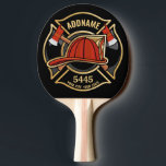 Abzeichen der Abteilung Feuerwehr ADD Tischtennis Schläger<br><div class="desc">Firefighter NAME Fireman Feuer-Abteilung - Emblem mit Red Helmet und Ax. Passen Sie Ihre Name, Station/Dept-Nummer und Position an.</div>