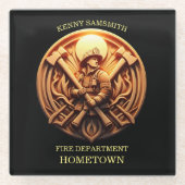 Abzeichen der Feuerwehr als Symbol für Tapferkeit Glasuntersetzer (Vorderseite)