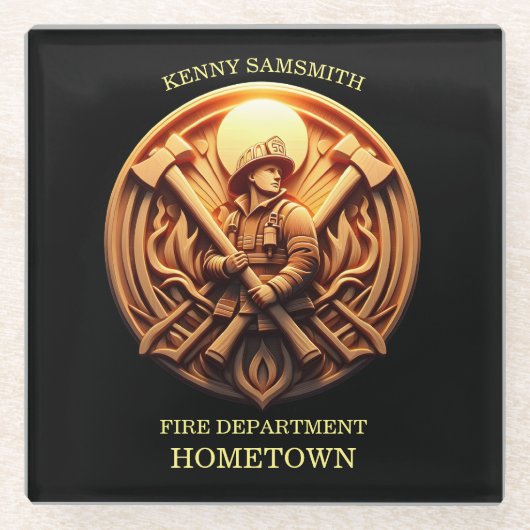 Abzeichen der Feuerwehr als Symbol für Tapferkeit Glasuntersetzer (Vorderseite)