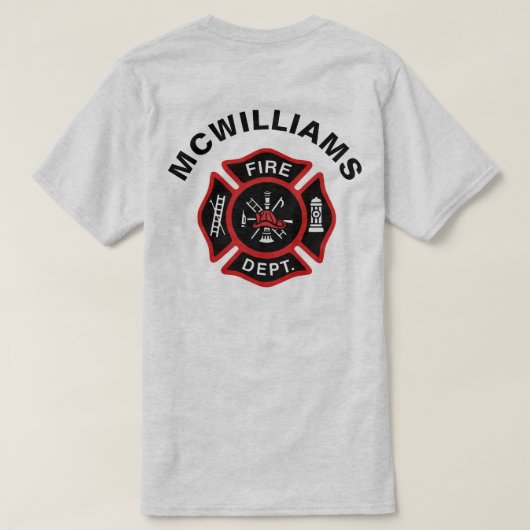 Abzeichen des Feuerwehrmanns mit Namen T-Shirt (Design Rückseite)