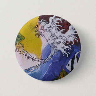 Abzeichen einer Malerei inspiriert durch Hokusai Button