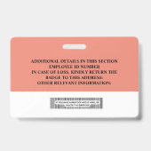 Abzeichen für benutzerdefinierte Mitarbeiter-ID -  Ausweis (Rückseite)