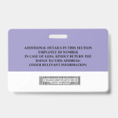 Abzeichen für benutzerdefinierte Mitarbeiter-ID -  Ausweis (Rückseite)