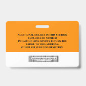 Abzeichen für benutzerdefinierte Mitarbeiter-ID -  Ausweis (Rückseite)