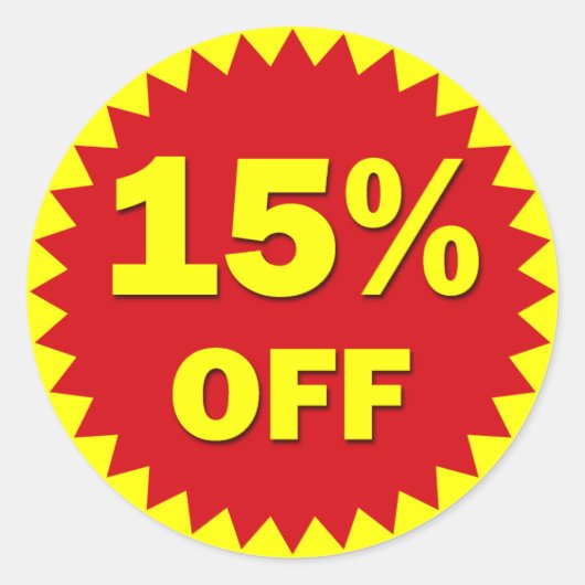 ABZEICHEN FÜR DEN EINZELHANDEL - 15 % ERMÄSSIGT RUNDER AUFKLEBER (Vorderseite)