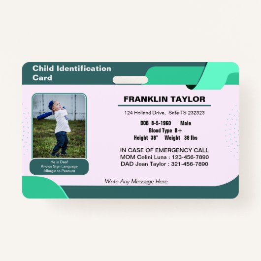 Abzeichen für den Notfall-Identifizierungskarte de Ausweis (Vorderseite)