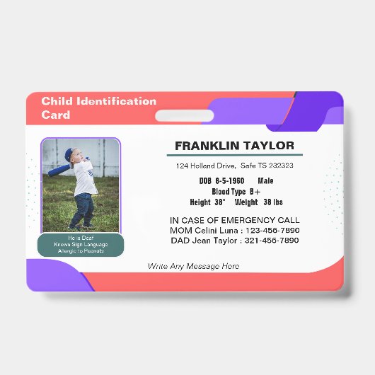 Abzeichen für den Notfall-Identifizierungskarte de Ausweis (Vorderseite)