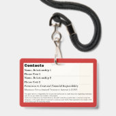 Abzeichen für den Notfall-Informationskarte für Ha Ausweis (Rückseite mit Lanyard)