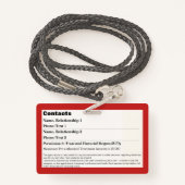 Abzeichen für den Notfall-Informationskarte für Ha Ausweis (Rückseite mit Schlüsselband)