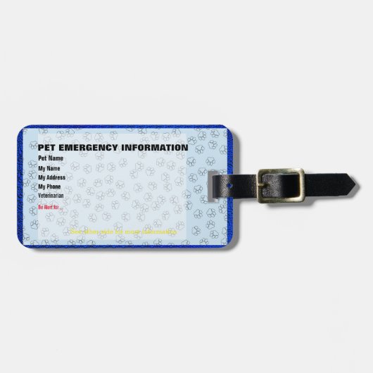 Abzeichen für den Notfall-Informationskarte für Ha Gepäckanhänger (Vorderseite horizontal)