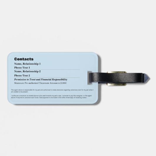 Abzeichen für den Notfall-Informationskarte für Ha Gepäckanhänger (Rückseite horizontal)