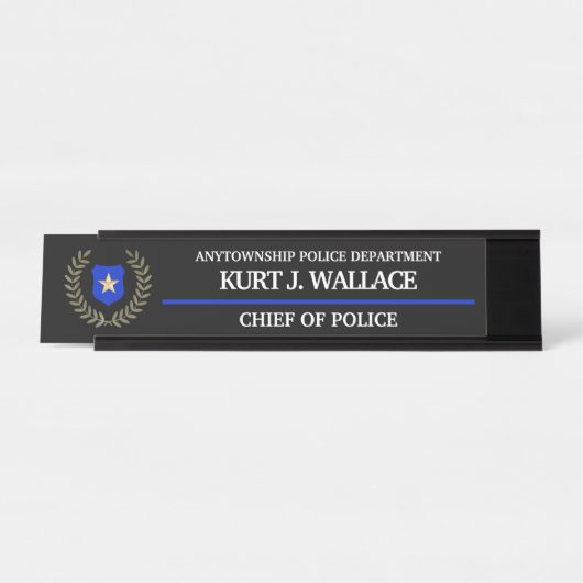 Abzeichen für die Polizei von Thin Blue Line Schreibtischnamensplakette (Vorderseite )