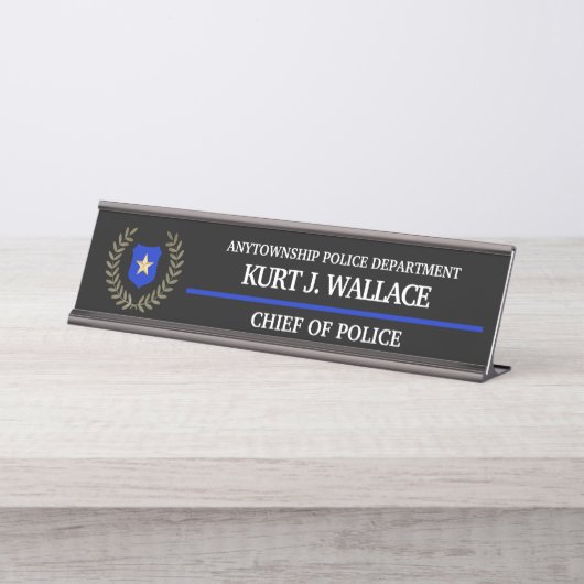 Abzeichen für die Polizei von Thin Blue Line Schreibtischnamensplakette (Vorderseite )