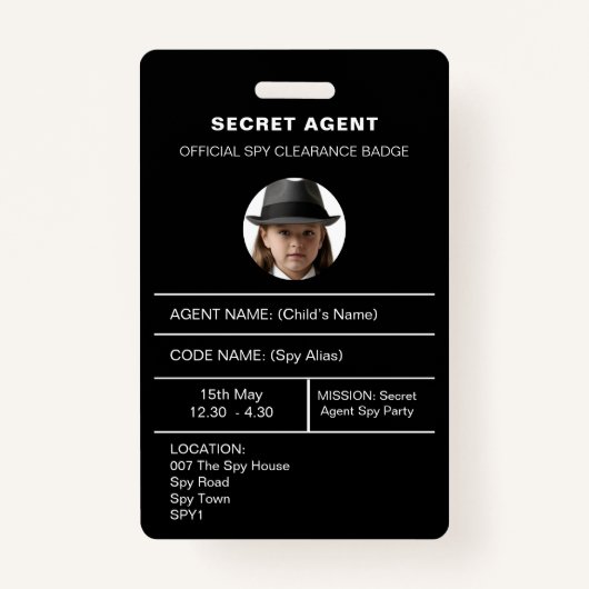 Abzeichen für geheime Agent Spy Party-Identität Ausweis (Vorderseite)