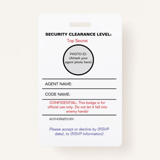 Abzeichen für geheime Agent Spy Party-Identität Ausweis (Rückseite)