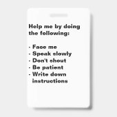 Abzeichen für Gehörbehinderte Unterstützung Ausweis (Rückseite)