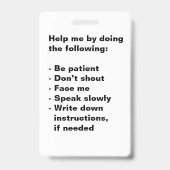 Abzeichen für Gehörbehinderte Unterstützung Ausweis (Rückseite)