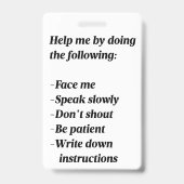 Abzeichen für Gehörbehinderte Unterstützung Ausweis (Back)