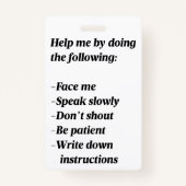 Abzeichen für Gehörbehinderte Unterstützung Ausweis (Rückseite)