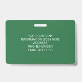 Abzeichen für grüne Mitarbeiternamen mit Logo und  Ausweis (Rückseite)