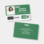 Abzeichen für grüne Mitarbeiternamen mit Logo und  Ausweis (Vorder- & Rückseite)