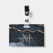 Abzeichen für Navy Blue-Gold-Marmor-Buchstaben Ausweis (Vorderseite mit Clip)