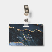 Abzeichen für Navy Blue-Gold-Marmor-Buchstaben Ausweis (Rückseite mit Clip)