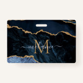 Abzeichen für Navy Blue-Gold-Marmor-Buchstaben Ausweis (Rückseite)