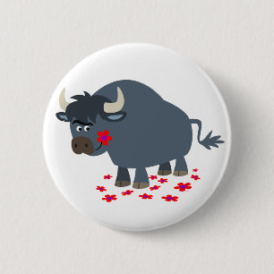 Abzeichen für niedliche Cartoon Bull und Red Bloom Button