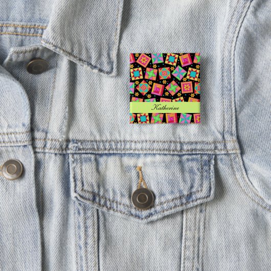Abzeichen für schwarz-grüne Patchwork-Quilt-Blöcke Button (Beispiel)