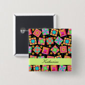 Abzeichen für schwarz-grüne Patchwork-Quilt-Blöcke Button (Vorne & Hinten)