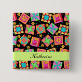Abzeichen für schwarz-grüne Patchwork-Quilt-Blöcke Button (Vorderseite)