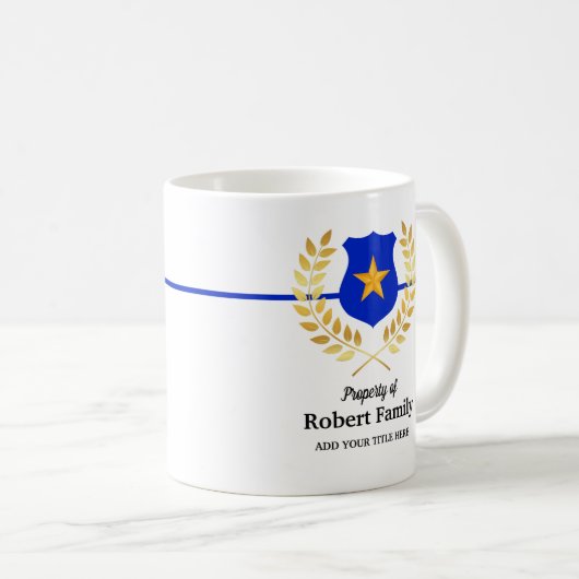 Abzeichen für Thin Blue Line-Polizei mit eigener M Kaffeetasse (VorderseiteRechts)