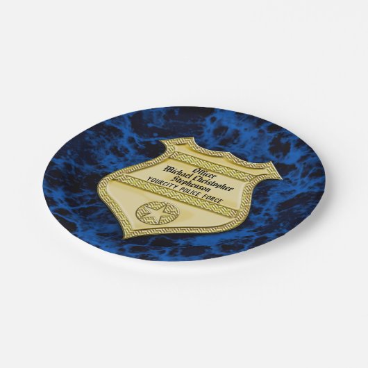 Abzeichen Marmorpolizei Abschluss/Party für die Ei Pappteller (Schrägansicht)