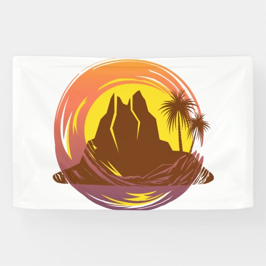Abzeichen mit tropischer Vulkanlandschaft und Palm Banner (Horizontal)