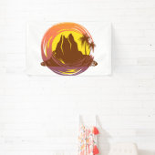 Abzeichen mit tropischer Vulkanlandschaft und Palm Banner (InSitu)