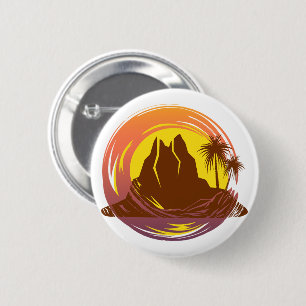 Abzeichen mit tropischer Vulkanlandschaft und Palm Button