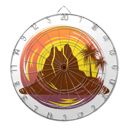 Abzeichen mit tropischer Vulkanlandschaft und Palm Dartscheibe (vorne)