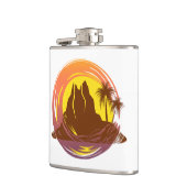 Abzeichen mit tropischer Vulkanlandschaft und Palm Flachmann (Links)