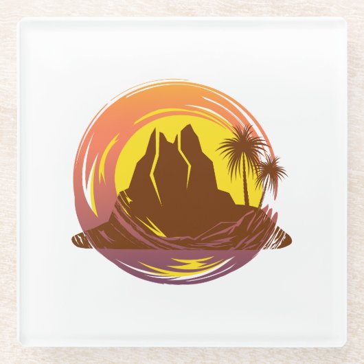 Abzeichen mit tropischer Vulkanlandschaft und Palm Glasuntersetzer (Vorderseite)